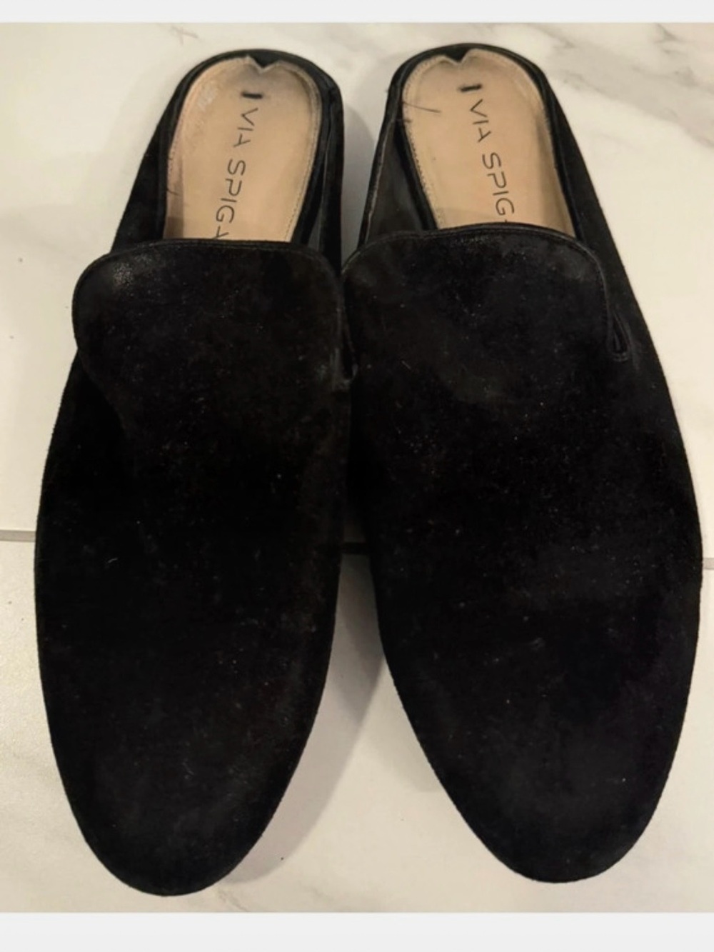 Via Spiga Black Suede Slip-On Loafers
